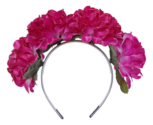 Diadema Flores Disfraz Patria Día Muertos 20cm Mylin 3pzas Color Morado