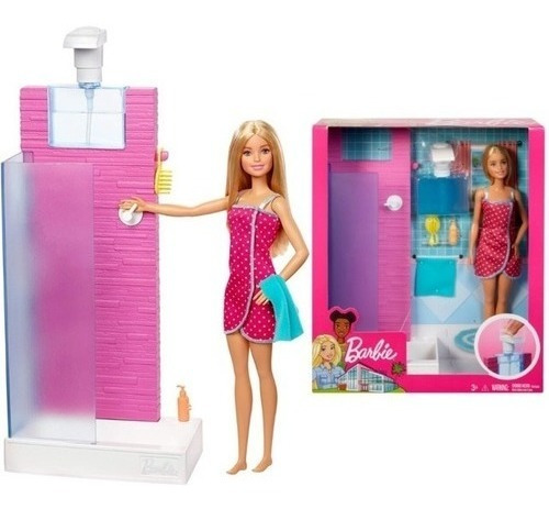 Muñeca Barbie Con Muebles Ducha - Espacio Regalos