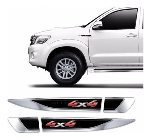 Emblemas Lateral Toyota Hilux 4x4 Resinado Cromado Res10