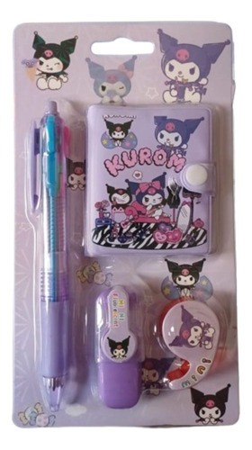 Set Útiles Melody Kuromi Lapicera Mini Agenda Resaltador 