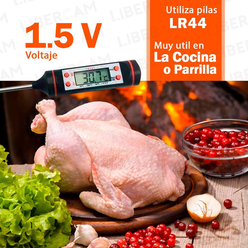 Termometro Digital Cocina Lcd Pinchacarne Liquido Acero Inox
