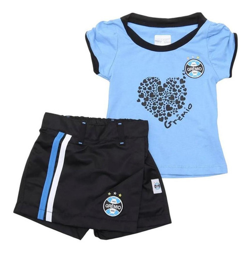 Conjunto Infantil Grêmio Short Saia Feminino Oficial