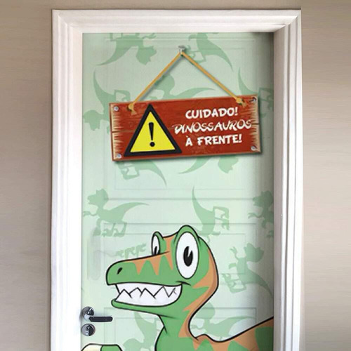 Adesivo De Porta Verde Dinossauro Madeira-63x210cm