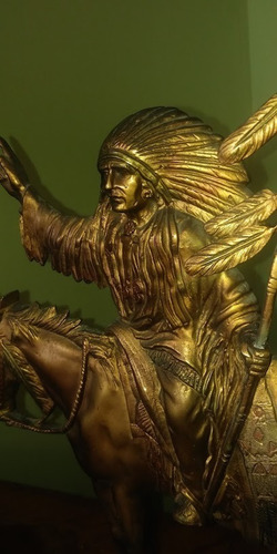 Escultura Antigua Bronce, Base Mármol Indio Norteamericano (Usado)