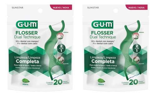 Gum  Hilo Dental Con Mango Kitx2 Limpieza Completa 20u