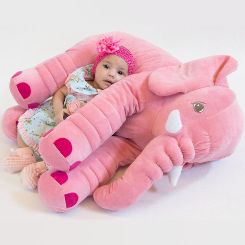 Imagem 1 de 3 de Almofada Elefante Rosa De Pelúcia 60cm Para Bebê - Toybrink