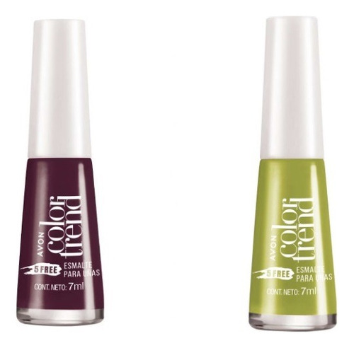 Rojo Vino Y Verde Lima Uñas Avon Color Trend 5 Free Set X 2