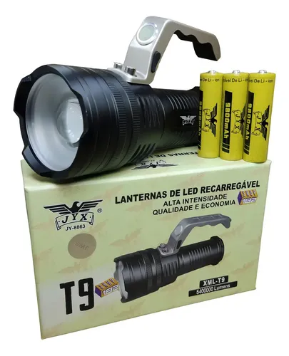Lanterna Led T9 Holofote 5400000 Lumens 3 Baterias Cor da luz
