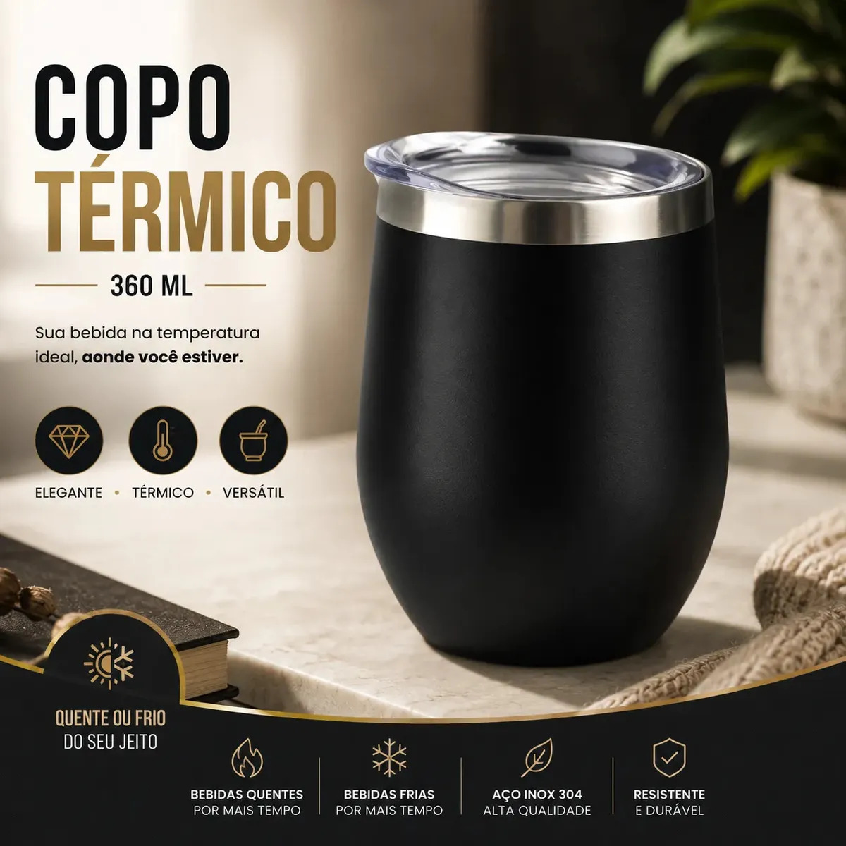Copo Térmico Techfun 360ml Preto