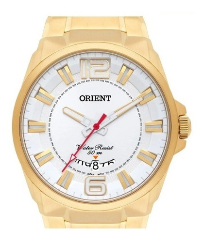 Relógio Orient Masculino Dourado Fundo Branco Mgss1157 S2kx