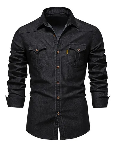 Camisa Vaquera De Manga Larga Ajustada Para Hombre