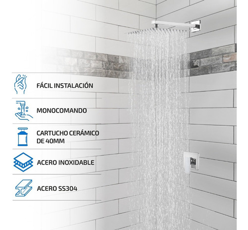 Imagen 2 de 10 de Grifería Ducha Monocomando Empotrada Flor Cuadrada Exterior