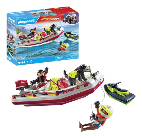 Bloques Playmobil Barco De Bomberos Con Aqua Scooter 70305