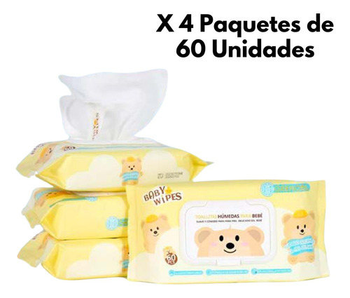 4 Toallitas Húmedas Para Bebé Por 4 Paquetes De 60 Unidades