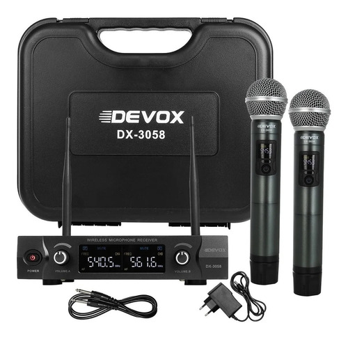 Microfone Sem Fio Duplo De Mão Uhf Devox Dx3058 Profissional Cor Preto