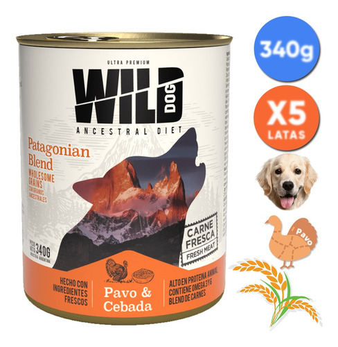 Alimento Humedo Perros Wild Dog Adulto Pavo Cebada Lata 340g