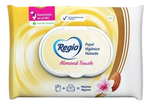 6 Pzas Papel Higiénico Húmedo Regio Almond Touch.