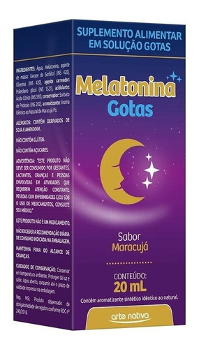 Melatonina Sabor Maracujá Em Gotas 20ml Arte Nativa