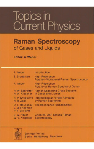 Raman Spectroscopy Of Gases And Liquids, De A. Weber. Editorial Springer Verlag Berlin Heidelberg Gmbh Co Kg, Tapa Blanda En Inglés