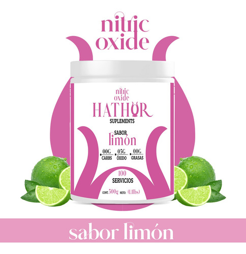 Óxido Nítrico Hathor Pre Entreno 500g 100 Servicios Sabores Limón