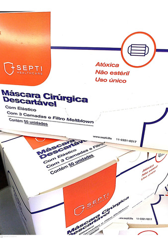 Imagem 8 de 9 de Kit 50 Máscaras Descartáveis Branca Tripla Clip Nasal Septi