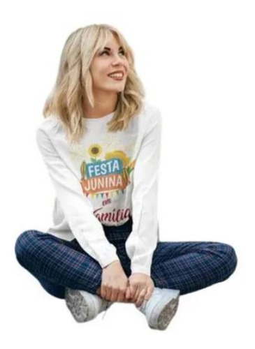 Camiseta Manga Longa Blusa De Frio Arraiá Festa Junina Em Fa