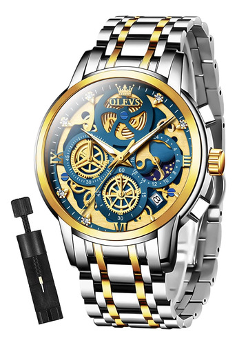 Olevs Reloj Esqueleto Para Hombre, Cronógrafo, Vestido De Lu