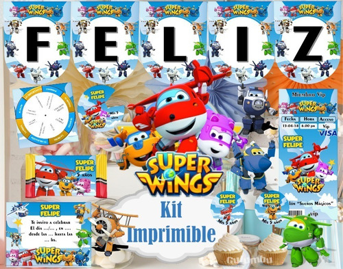 Kit Imprimible Super Wings Editable Invitaciones Golosinas