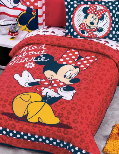 Edredón Minnie Flowers Individual C/ Funda 2da Vista Marino