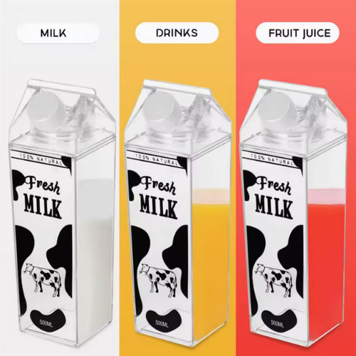 Botella Agua Transparente Tipo Caja De Leche 500ml Diseños Fresas
