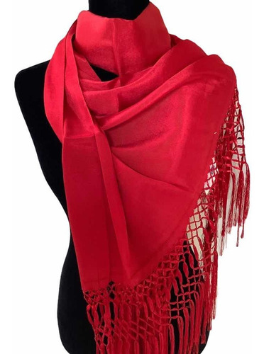 Rebozo Mexicano,pashmina Rojo Finos Vibrantes Hilos Artisela