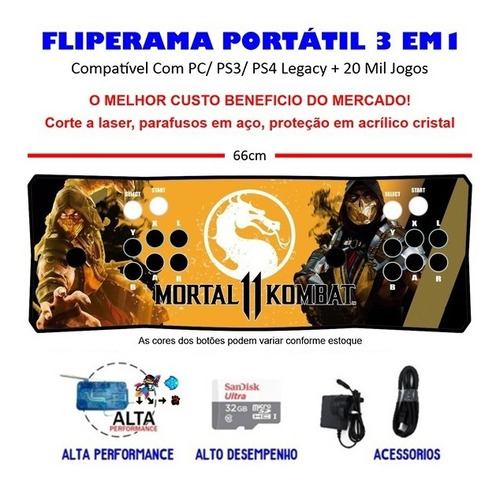 Imagem 1 de 3 de Fliperama Portátil Slim 3 Em 1 - Scorpion Mk11