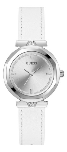 Reloj Para Mujer Guess Posh W1231l1 Color Plata Correa Blanco Bisel Plateado Fondo Plateado