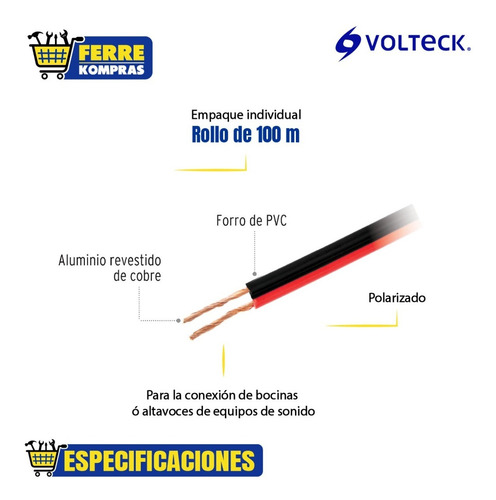 Rollo De 100 M De Cable Polarizado Bicolor P/bocina 46268