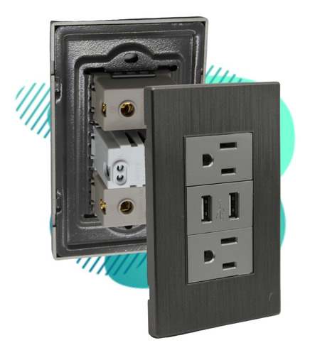 Contacto Duplex + 2 Tomas Usb Doble 15 A. 125/250v Gris 