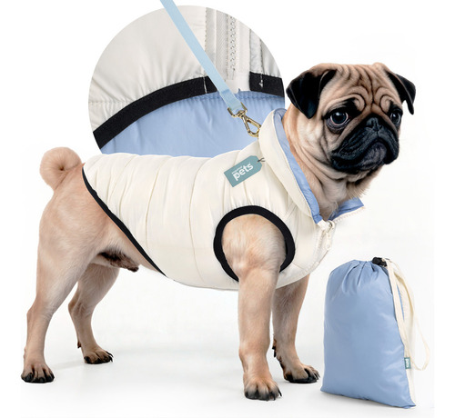Chaleco Perro Chico Chaqueta Reversible Esquimal Pets Color Hueso - Azul