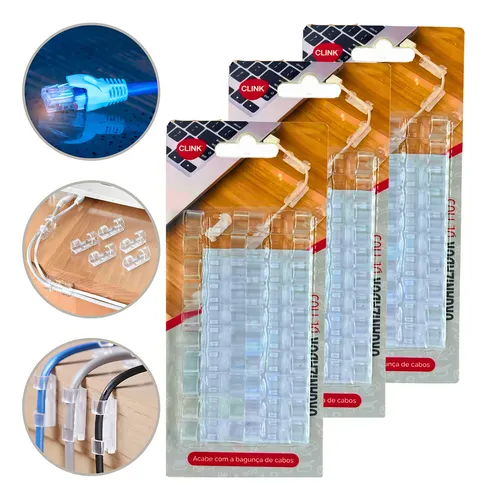 Kit 60 Clips Organizador Fixador De Fios Parede Adesivo Cabo Cor Transparente
