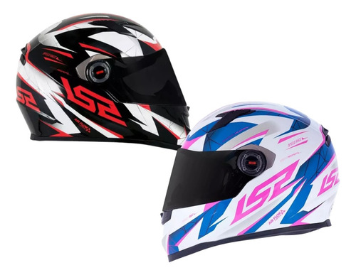 Capacete Ls2 Combo Casal Ff358 Draze Branco E Rosa/vermelho