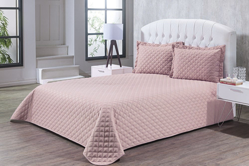 Colcha Casal 3 Peças Matelado Cobreleito Liso Ultrassonica Cor Rose