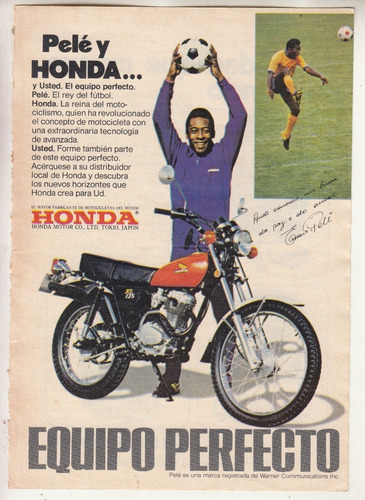 1977 Futbol Brasil Rey Pele En Publicidad Motos Honda Raro