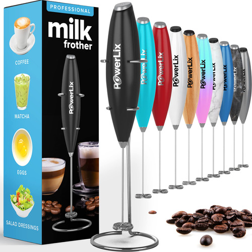 Powerlix Milk Frother Handheld Battery Operated Electric Whi