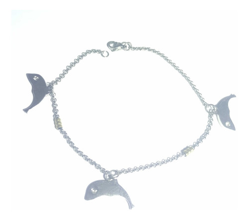 Pulsera Acero Y Oro 3 Delfines Roló Grabado Garantía