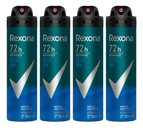 Kit 4 Desodorantes Rexona Men Antitranspirante Active 150ml