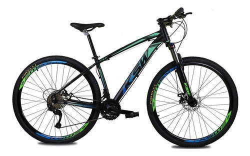 Bicicleta Aro 29 Ksw Alivio 1.0 27v Hidraulico - Trava - K7 Cor Verde/azul Tamanho Do Quadro 19