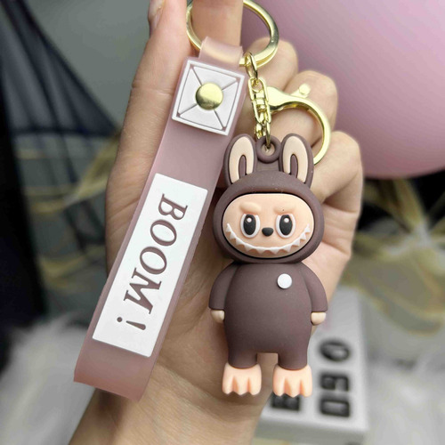 Set Of 6 Cute Straw Hat Labubu Silicone Keychain Pendant