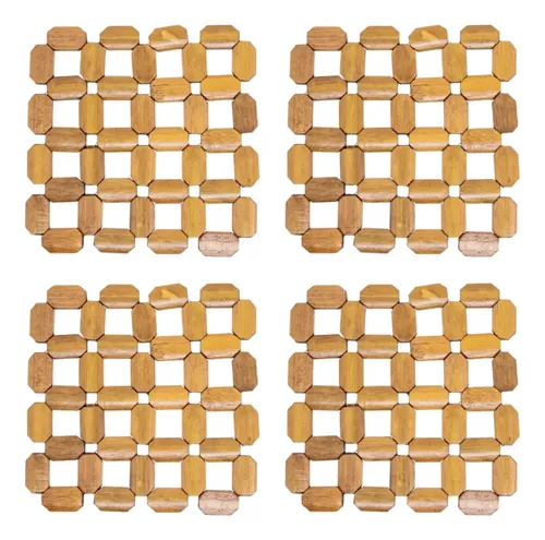 Kit 4 Descanso De Panela ​Protetor De Mesa Bambu Resistente Madeira