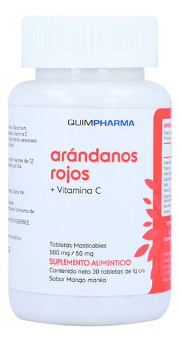 Arándanos Rojos Vitamina C 30 Tabletas Masticables