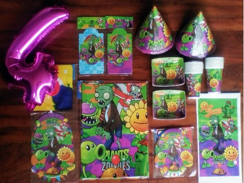 Kit Decoracion Plantas Vs Zombies Para 24 Niños+ Obsequio