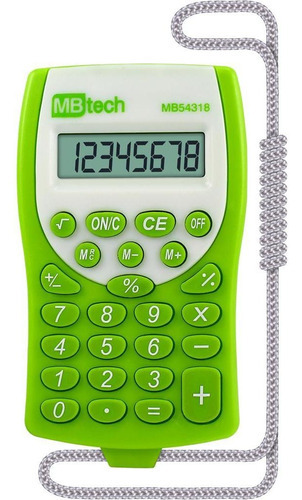 Calculadora Mbtech Portátil De Bolso Com Cordinha 8 Dígitos Cor Verde