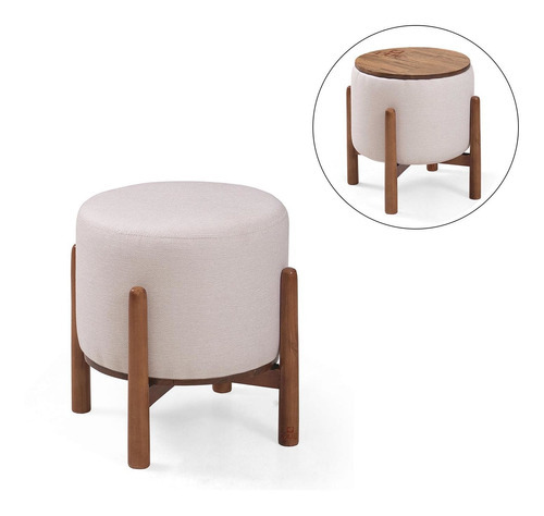 Puff Decorativo Multiuso Com Mesa Auxiliar Orion Cor Linho Nude